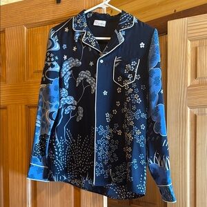 Red Valentino Blue Floral Silk Pajama Top Blouse